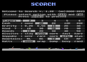 Ekran wyboru opcji gry.