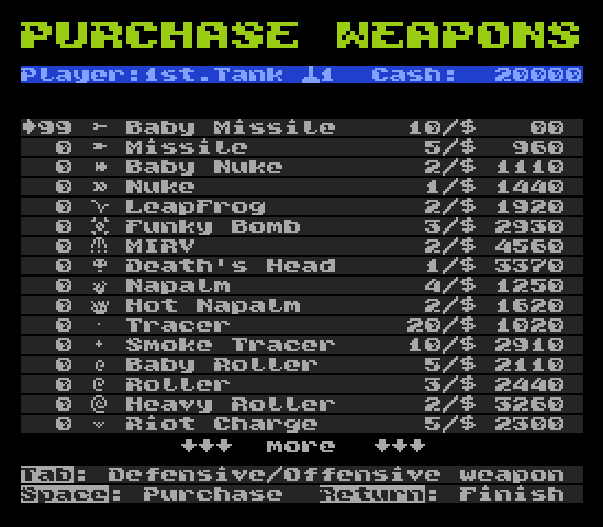 Shopping offensives screen.